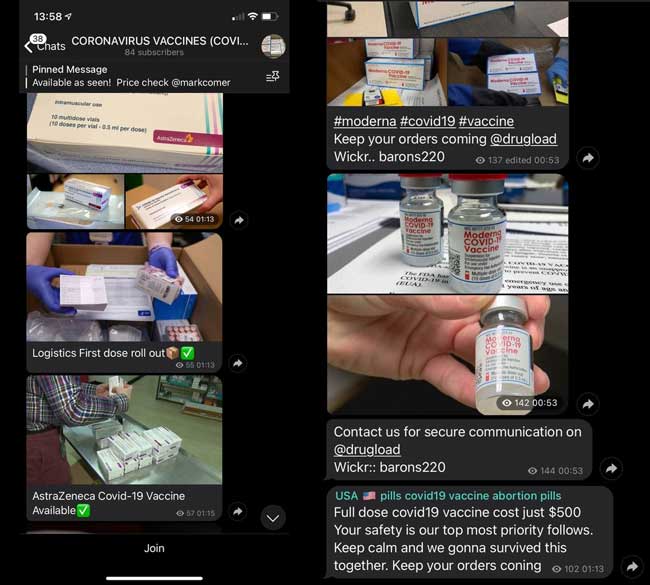Anuncios de vacunas contra el COVID-19 en la Darknet