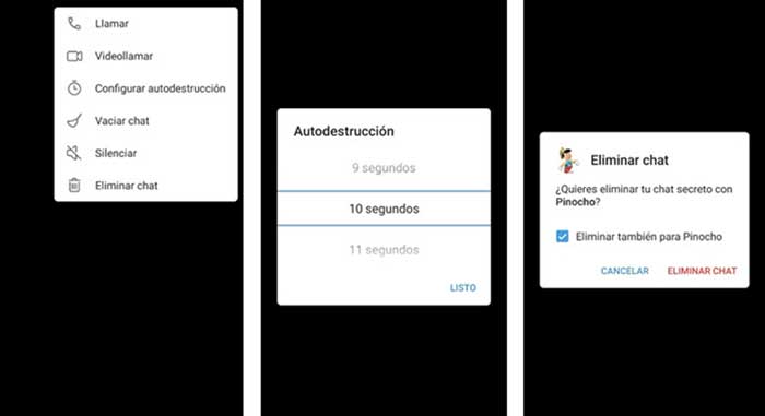Opciones del chat secreto de Telegram